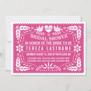 Papel picado lovebird rosa bröllop möhippa inbjudningar