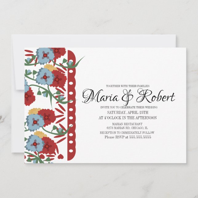 Papel Picado Mexican Bröllop Greenery Vine Blommig Inbjudningar (Framsida)