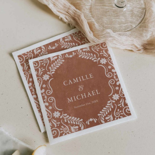 Papel Picado Mexican Bröllop Papper Pappersservett (Mexican Terracotta Papel Picado Wedding Napkins)