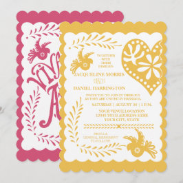 Papel Picado Mexican Fiesta Bröllop Banner Guld Inbjudningar