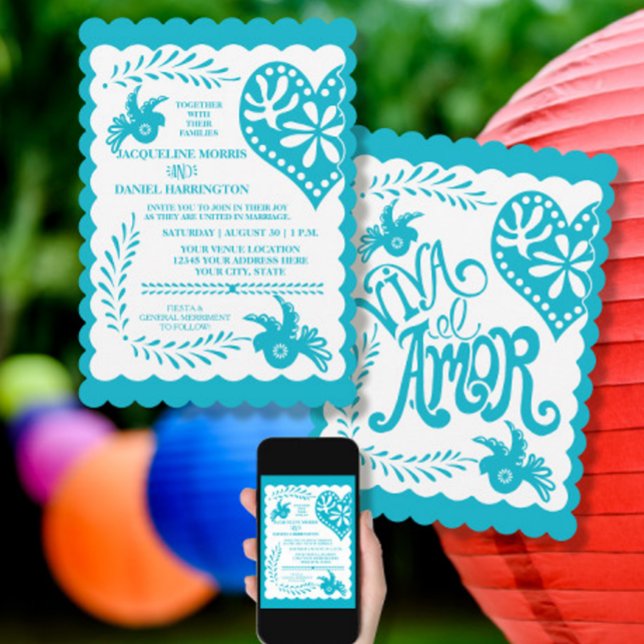 Papel Picado Mexican Fiesta Bröllop Banner Theme Inbjudningar (Skapare uppladdad)