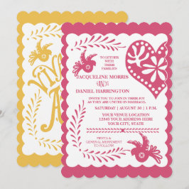Papel Picado Mexican Fiesta Rosa Gult Bröllop Inbjudningar