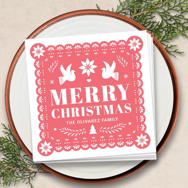 Papel Picado Mexican God Napkin Pappersservett (Papel Picado Mexican Christmas Napkin by Fiesta Valley Print)