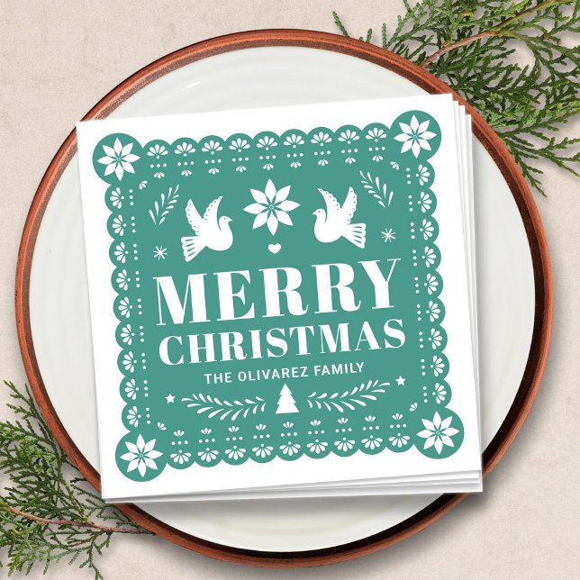 Papel Picado Mexican God Napkin Pappersservett (Papel Picado Mexican Christmas Napkin by Fiesta Valley Print)