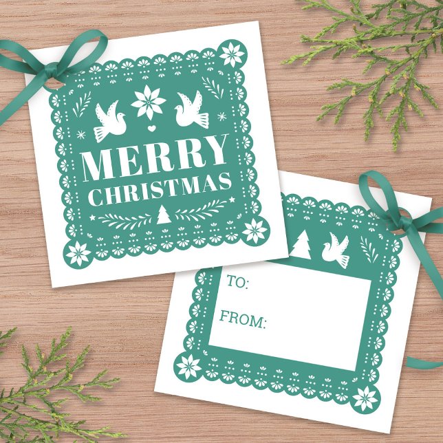 Papel Picado Mexican julgåva Märkre Gåvor Etiketter (Papel Picado Mexican Christmas Gift Tag by Fiesta Valley Print)