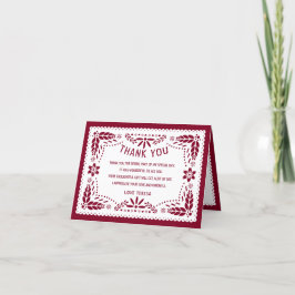 Papel picado Mexican pburgundy röd QUINCEAÑERA Tack Kort