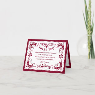Papel picado Mexican pburgundy röd QUINCEAÑERA Tack Kort