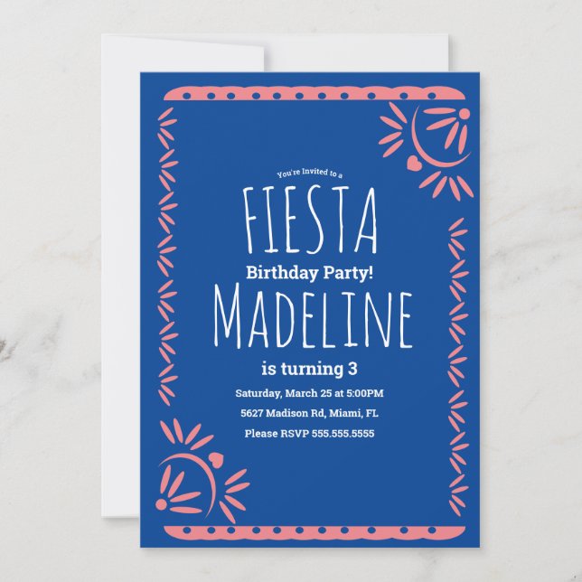 Papel Picado Mexikansk Födelsedagsfest Blommig Kan Inbjudningar (Framsida)
