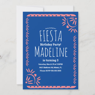 Papel Picado Mexikansk Födelsedagsfest Blommig Kan Inbjudningar