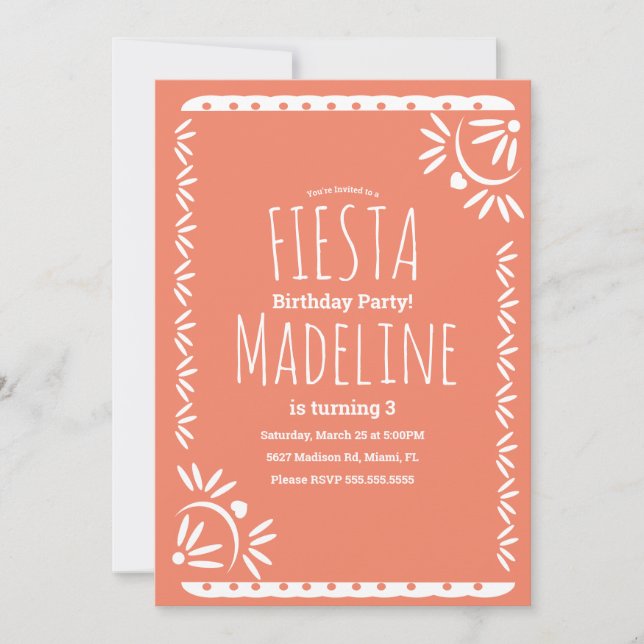 Papel Picado Mexikansk Födelsedagsfirande Blommig  Inbjudningar (Framsida)