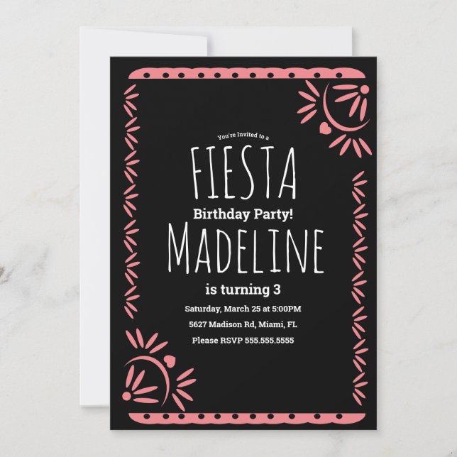 Papel Picado Mexinsk födelsedagsfest Blommig kant Inbjudningar (Framsida)