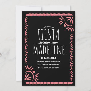 Papel Picado Mexinsk födelsedagsfest Blommig kant Inbjudningar