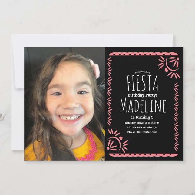 Papel Picado Mexinsk Födelsedagsfirande Blommig Fo Inbjudningar (Framsida)