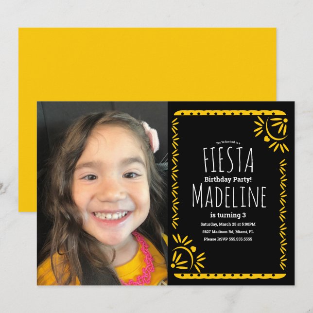 Papel Picado Mexinsk Födelsedagsfirande Blommig Fo Inbjudningar (Fram/baksida)