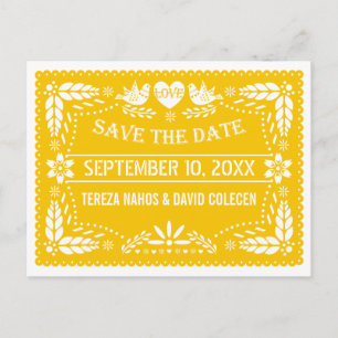 Papel picado modern gul bröllop Save the Date Meddelande Vykort