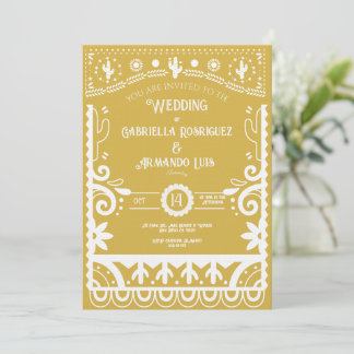 Papel Picado Mustard Yellow & White Wedding  Inbjudningar