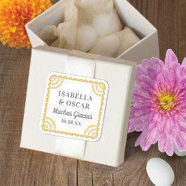 Papel Picado Neutralt Färg Wedding Favor Sticker Fyrkantigt Klistermärke