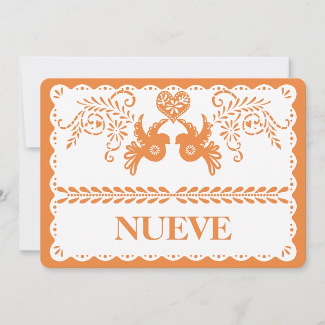 Papel Picado Nueve Nine Bordsnummer Orange Fiesta (Framsida)