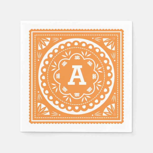 Papel Picado Papper Napkins - Orange Pappersservett (Framsidan)