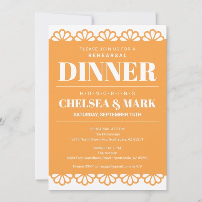 Papel Picado Rehearsal Middagsinbjudan Inbjudningar (Framsida)