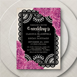Papel Picado Ro Rosa Black Bröllop Inbjudningar