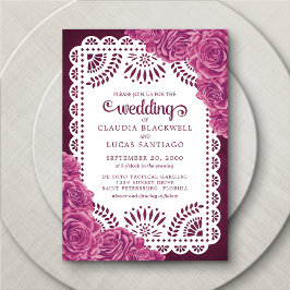Papel Picado Ro Rosa Burgundy Bröllop Inbjudningar