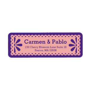 Papel Picado Rosa and Lila Returadress Etikett