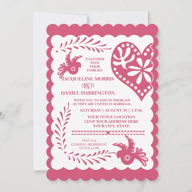 Papel Picado Rosa Lime Fiesta Bröllop banderoll Inbjudningar (Framsida)