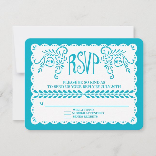 Papel Picado RSVP Blå Aqua Fiesta Bröllop Banner OSA Kort (Framsida)