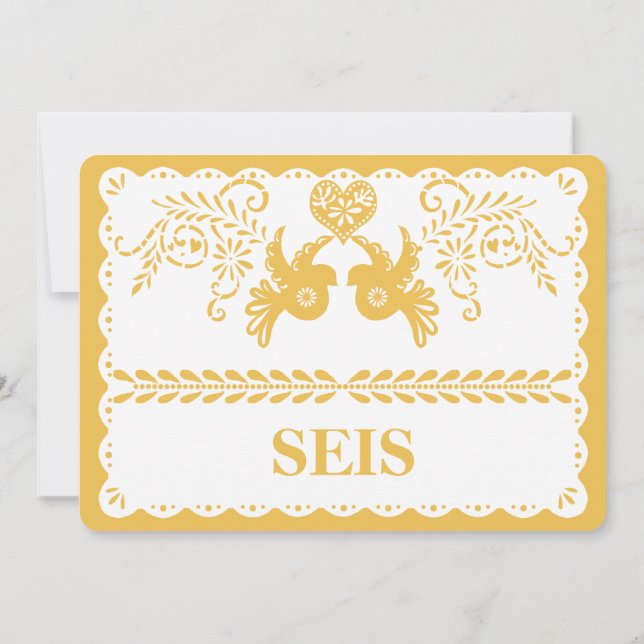 Papel Picado Seis Sex Bordsnummer Guld Fiesta (Baksida)
