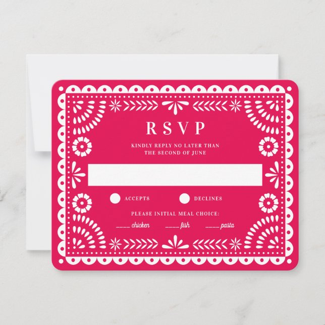 Papel Picado Shock rosa | Bröllop Reply OSA kort (Framsida)