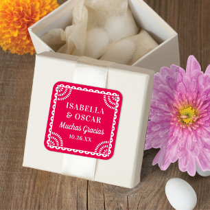 Papel Picado Shock rosa Wedding Favor Sticker Fyrkantigt Klistermärke