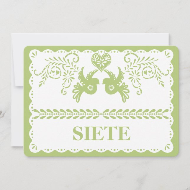 Papel Picado Siete Sju Bordnummer Guld Fiesta Inbjudningar (Framsida)