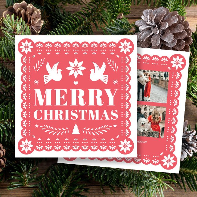 Papel Picado Stil-fotojulkort Julkort (Papel Picado Style Photo Christmas Card by Fiesta Valley Print)