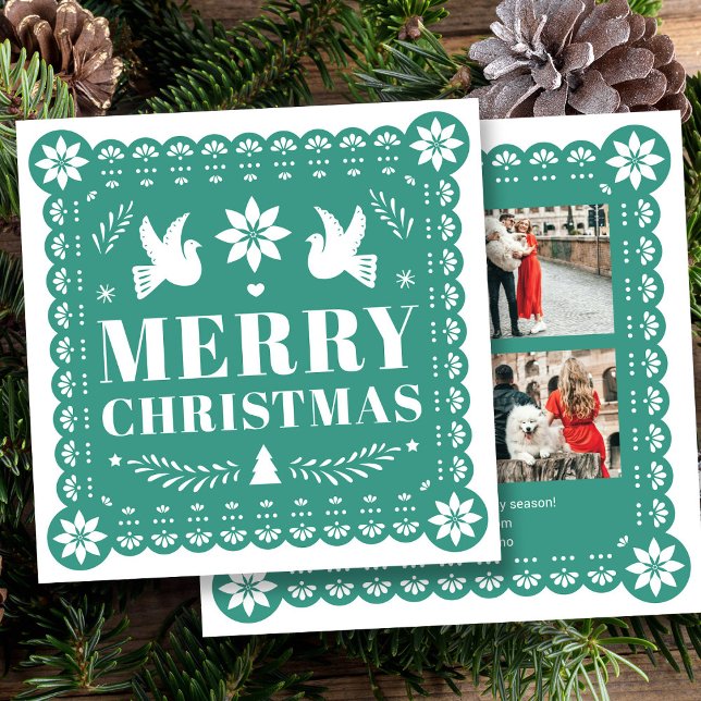 Papel Picado Stil-fotojulkort Julkort (Papel Picado Style Photo Christmas Card by Fiesta Valley Print)