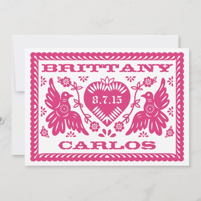 Papel Picado Stil Love birds Inbjudningar (Baksida)