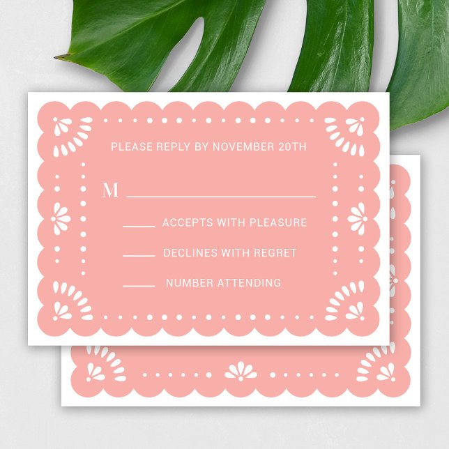 Papel Picado Stil Mexican OSA kort (Modern Papel Picado RSVP Card In Blush)