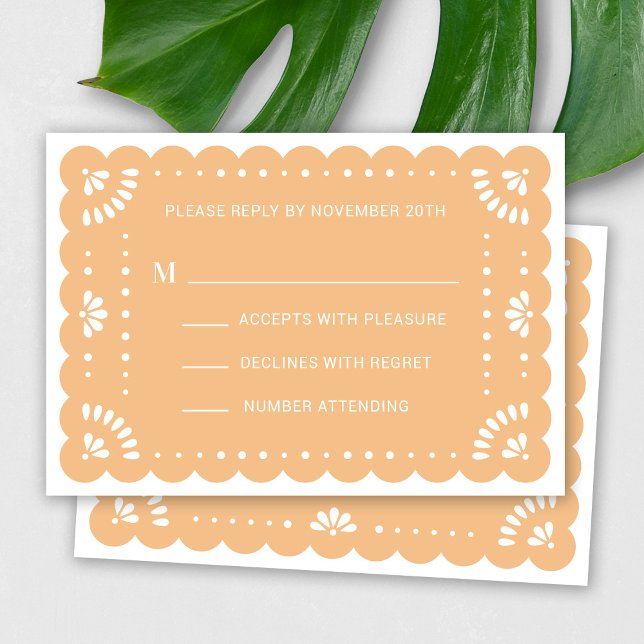 Papel Picado Stil Mexican OSA kort (Modern Papel Picado RSVP Card In Yellow)