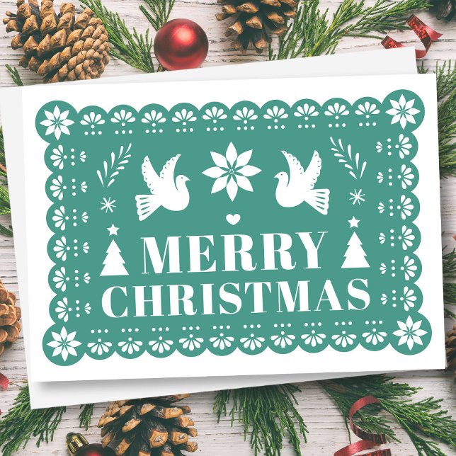 Papel Picado Stil mexikanskt julkort Helgkort (Papel Picado Style Mexican Christmas Card by Fiesta Valley Print)
