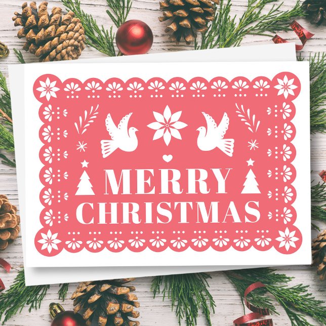 Papel Picado Stil mexikanskt julkort Helgkort (Papel Picado Style Mexican Christmas Card by Fiesta Valley Print)