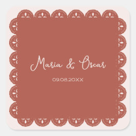 Papel Picado Terracotta Mexican Bröllop Fyrkantigt Klistermärke