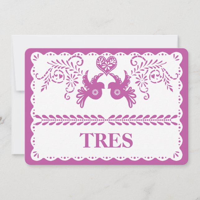 Papel Picado Tres Tre Bordnummer Guld Fiesta Inbjudningar (Framsida)
