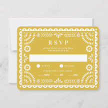 Papel Picado Warm Gult | Bröllop Reply OSA kort