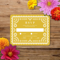 Papel Picado Warm Gult | Bröllop Reply OSA kort