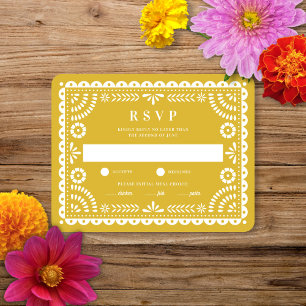 Papel Picado Warm Gult Bröllop Reply OSA kort