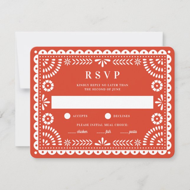 Papel Picado Warm Red | Bröllop Reply OSA kort (Framsida)
