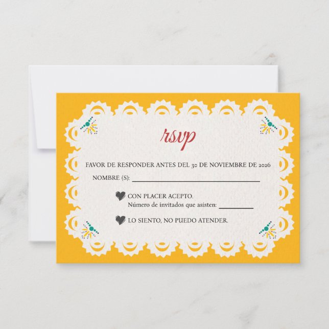 Papel Picado Yellow Nuestra Boda Spanish Wedding OSA Kort (Framsida)