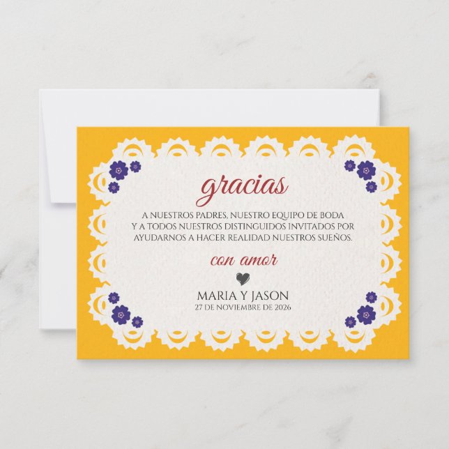 Papel Picado Yellow Nuestra Boda Spanish Wedding Tack Kort (Framsida)
