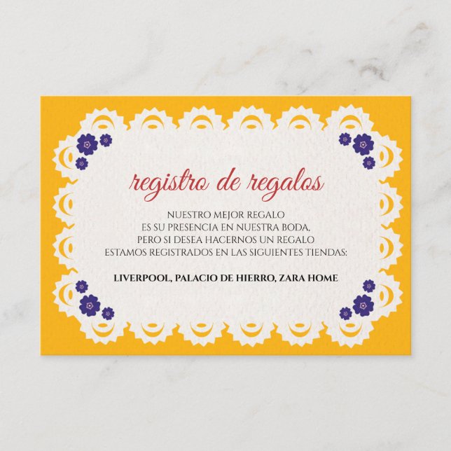 Papel Picado Yellow Nuestra Boda Spanish Wedding Tilläggskort (Framsida)