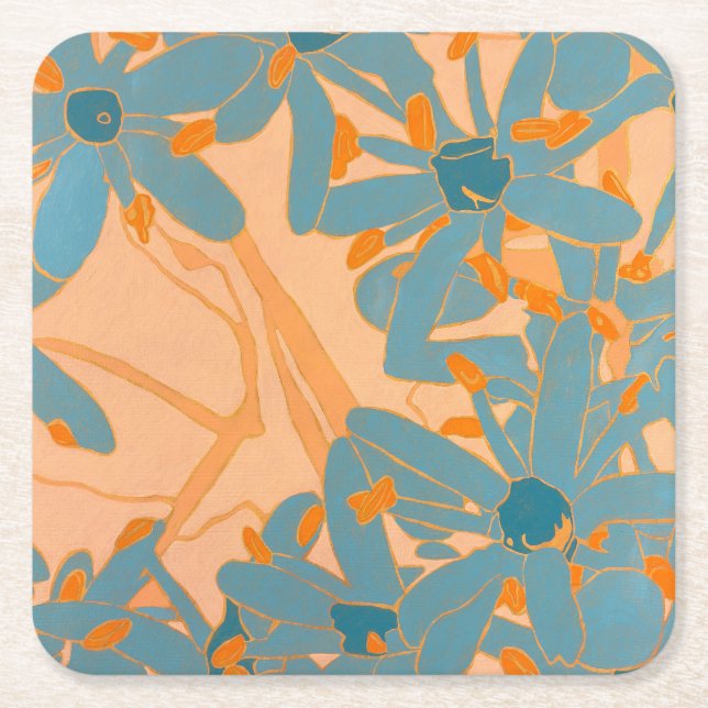 Paper Coaster Contemporary Leaf Design in Peach Underlägg Papper Kvadrat (Framsidan)